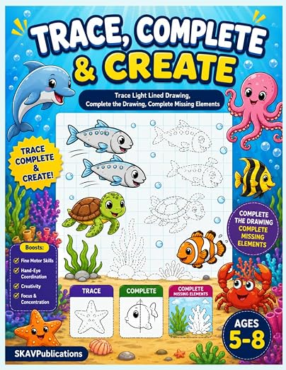 Ocean Animals Trace, Complete & Create Activity Book