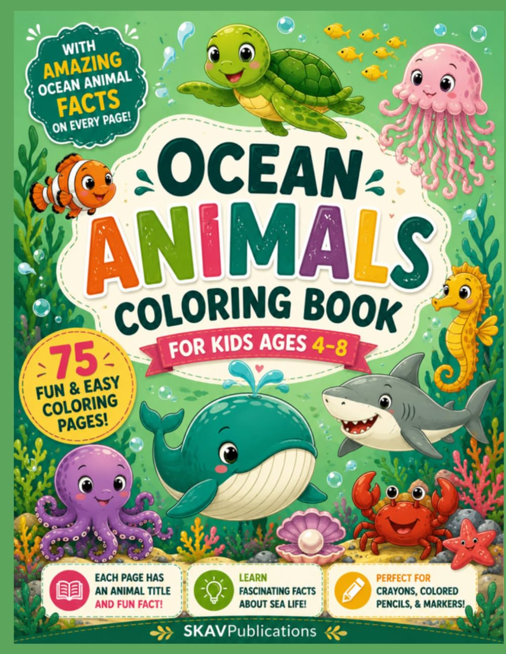 Sea Animals Coloring Book for Kids Ages 4–8 — book cover